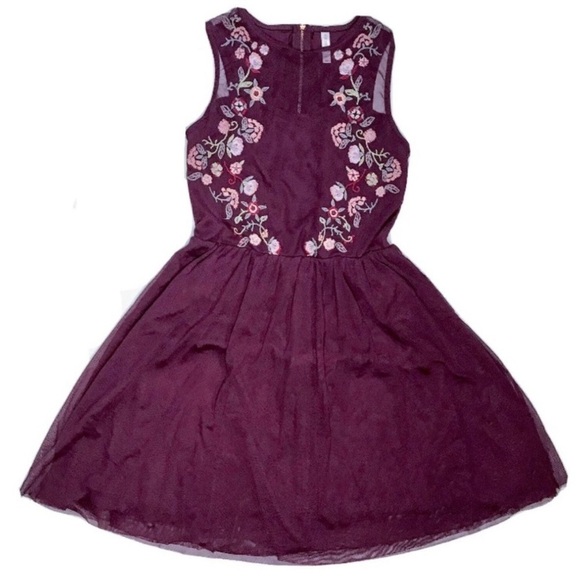 Xhilaration Dresses & Skirts - Plum Tulle Floral Dress Juniors Size Small Dark Romance Goth Vampire Core Flirty